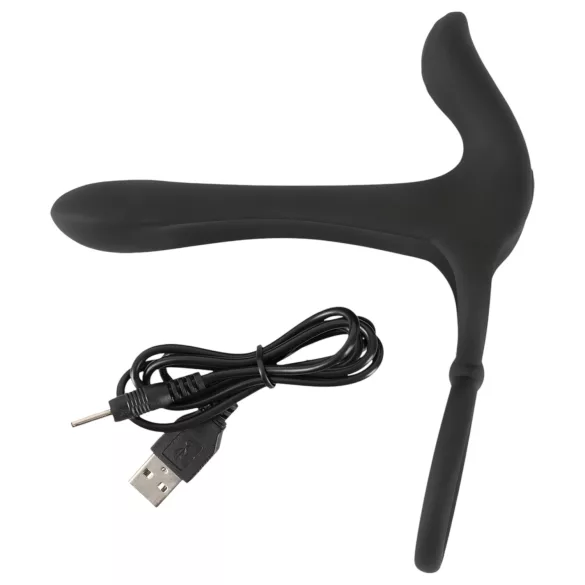 Black Velvets - vibrador casal e anel peniano recarregável 2 em 1 - preto