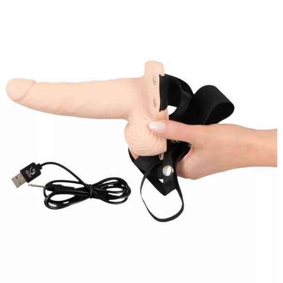 You2Toys - vibrador oco strap-on - com cinto regulável - cor natural