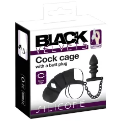   Black Velvets - gaiola peniana silicone com plug anal - preto