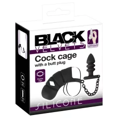   Black Velvets - jaula peniana de silicone com plug anal (preto)