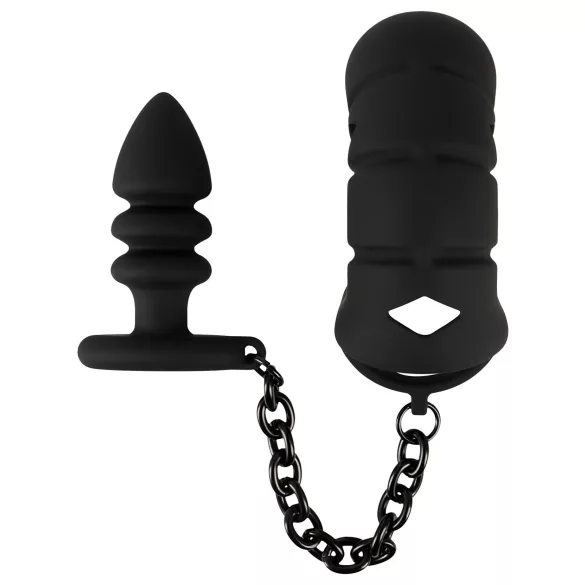 Black Velvets - jaula peniana de silicone com plug anal (preto)
