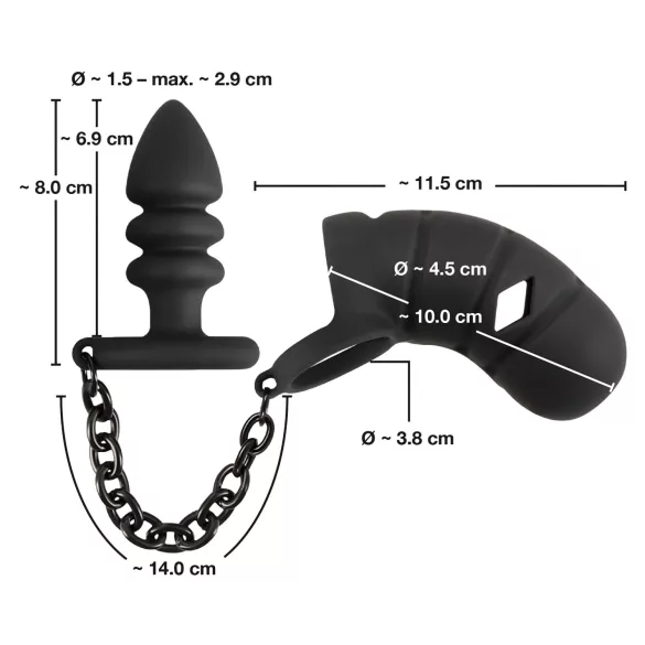 Black Velvets - jaula peniana de silicone com plug anal (preto)