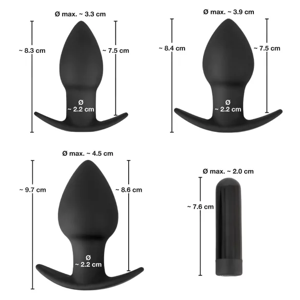 Black Velvets - kit vibrador anal recarregável - 3 peças - preto