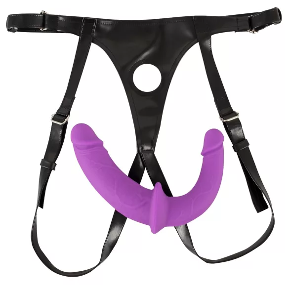 Smile - dildo duplo com cinta para casal - silicone roxo/preto