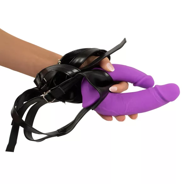Smile - dildo duplo com cinta para casal - silicone roxo/preto