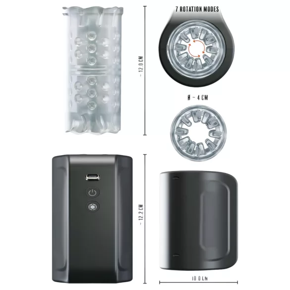 Rebel - masturbador masculino rotativo à prova d’água - preto