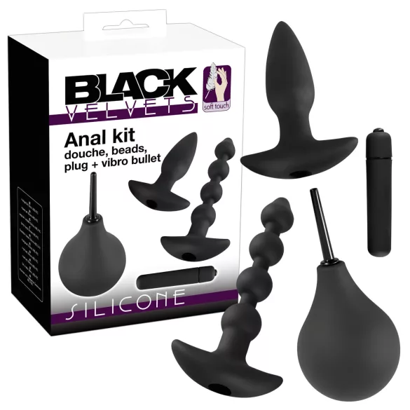 Black Velvets - Kit plug anal vibratório - 4 peças - silicone preto