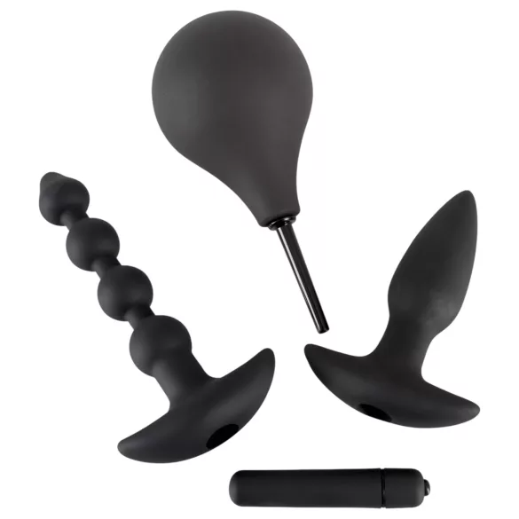 Black Velvets - Kit plug anal vibratório - 4 peças - silicone preto