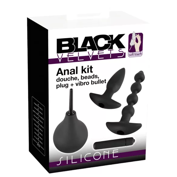 Black Velvets - Kit plug anal vibratório - 4 peças - silicone preto