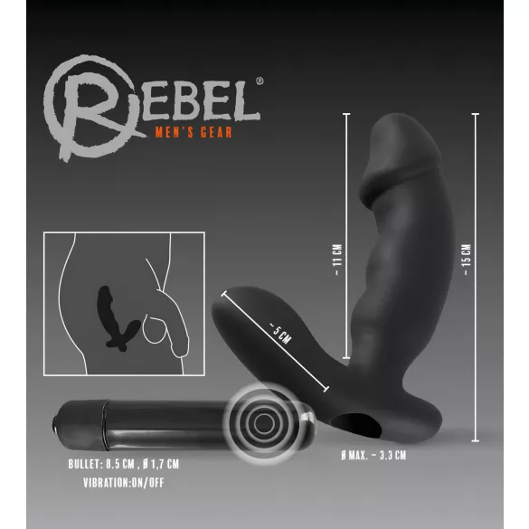 Rebel - vibrador prostático com pénis (preto)
