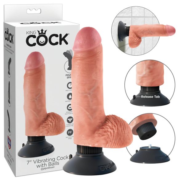 Vibrador King Cock 7 com ventosa (18 cm) - cor natural