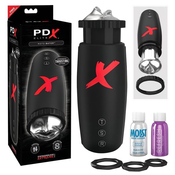 PDX Moto Bator - Masturbador com movimento de sucção e lábios (preto)