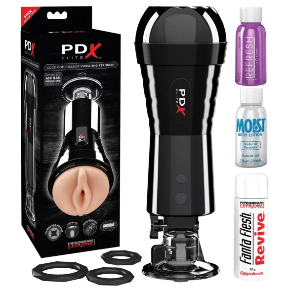 PDX - masturbador masculino vácuo e vibração formato vagina - preto