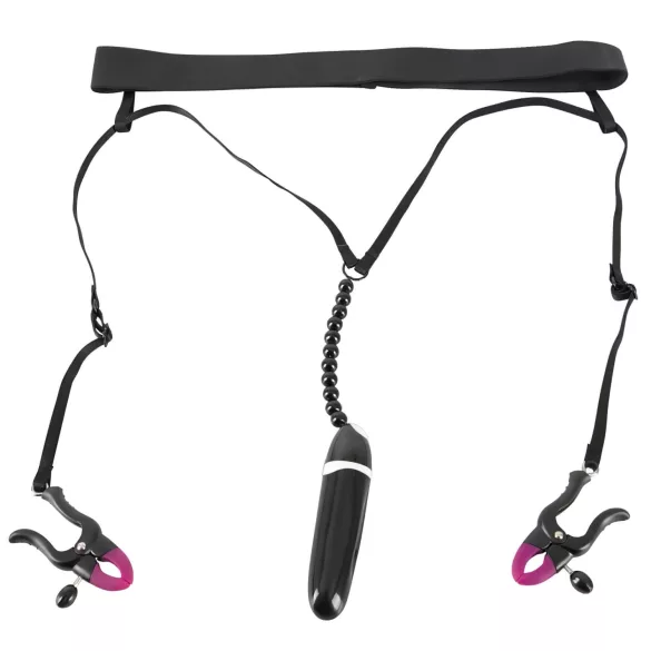 Bad Kitty - Clitóris vibratório com clips e calcinha - preto (S-L)