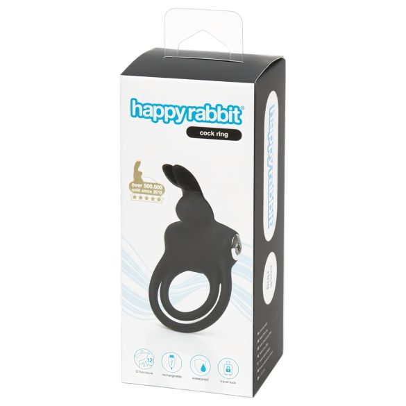 Happyrabbit Cock - anel peniano e testicular à prova d'água, recarregável (preto)