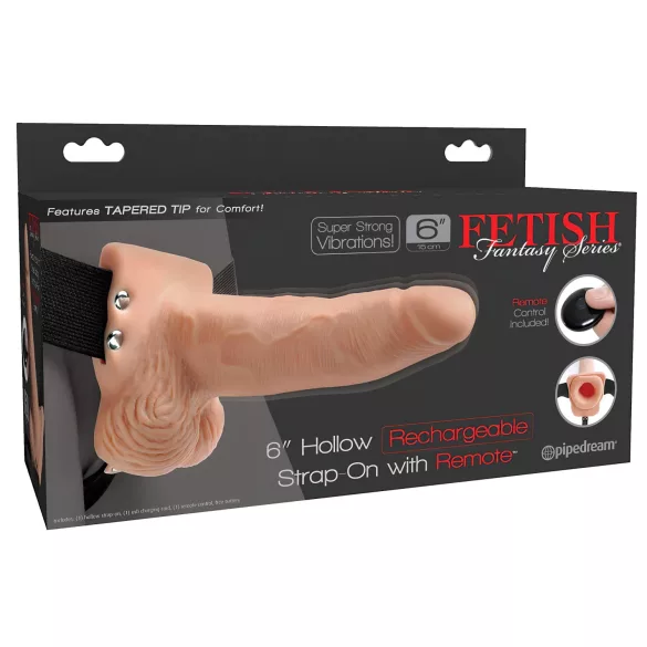 Fetish Strap-On 6 - cintaralho oco com vibração - vibrador realista cor natural