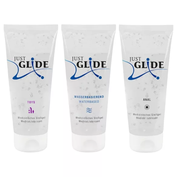 Just Glide - kit de lubrificantes íntimos - base água - 3x200ml