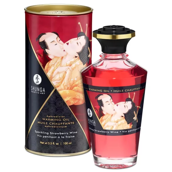 Shunga - óleo de massagem com efeito calor - champanhe e morango - 100ml