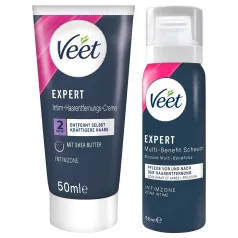   Veet - creme depilatório íntimo e mousse hidratante para mulheres (2x50 ml)