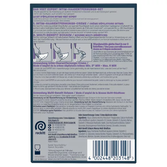 Veet - creme depilatório íntimo e espuma hidratante para mulheres (2x50 ml)