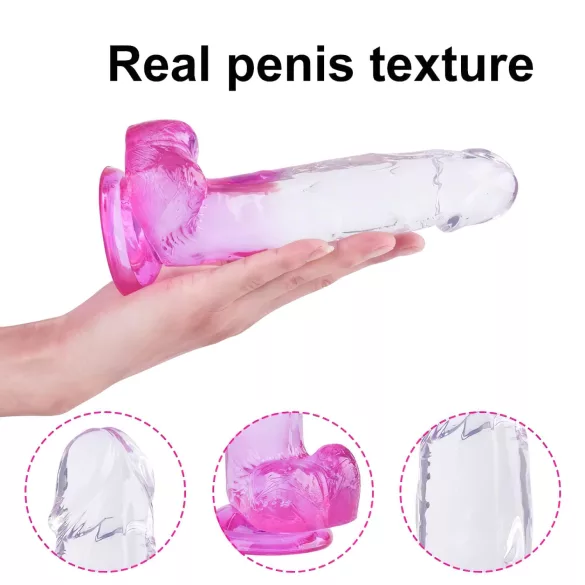 Sunfo - dildo com ventosa e escroto - 22cm - transparente roxo