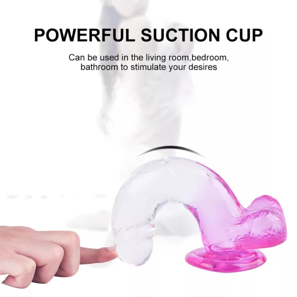 Sunfo - dildo com ventosa e escroto - 22cm - transparente roxo