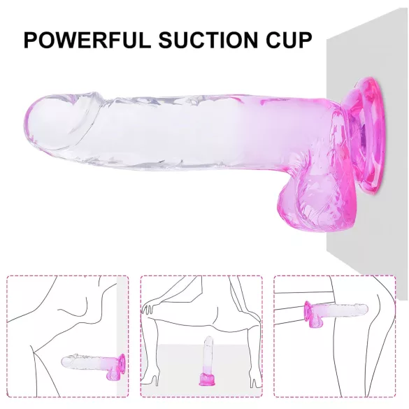 Sunfo - dildo com ventosa e escroto - 22cm - transparente roxo