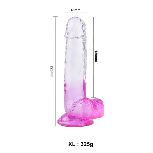 Sunfo - dildo com ventosa e escroto - 22cm - transparente roxo