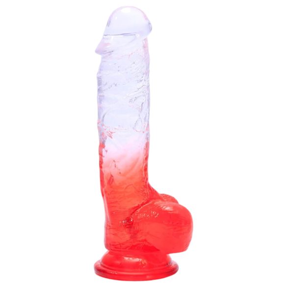 Sunfo - Dildo Ventosa com Testículos 21cm (transparente-vermelho)