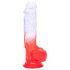 Sunfo - dildo com ventosa e testículos - 21cm (transparente-vermelho)