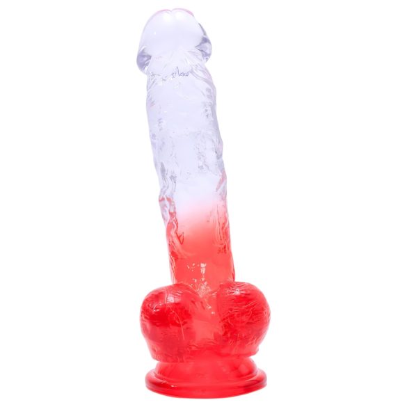 Sunfo - dildo com ventosa e testículos - 21cm (transparente-vermelho)