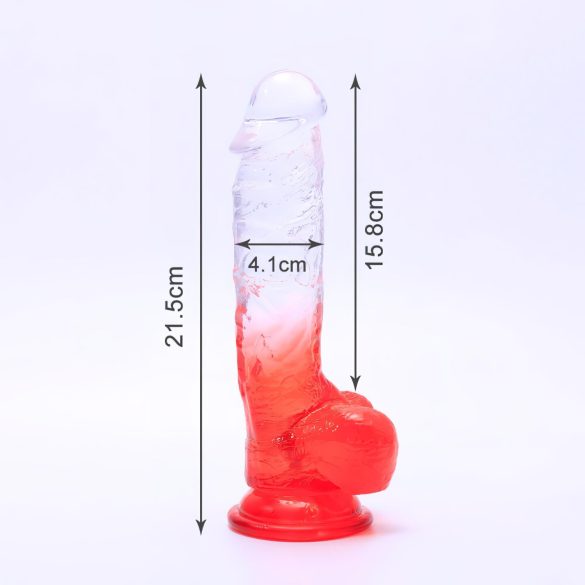 Sunfo - dildo com ventosa e testículos - 21cm (transparente-vermelho)