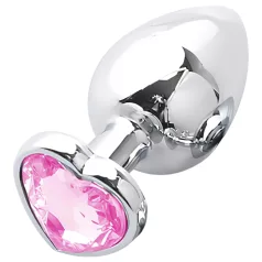   Sunfo - plug anal metálico com pedra em forma de coração - prata/rosa