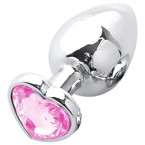 Sunfo - Plug Anal de Metal com Pedra Coração (Prata-Rosa)