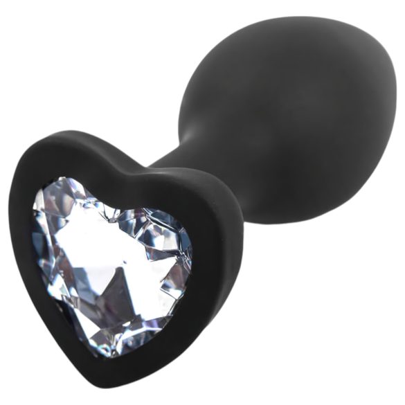 Sunfo - Plug anal com pedra em formato de coração (preto e branco)