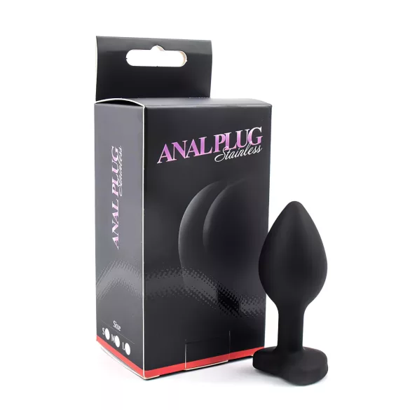 Sunfo - plug anal em silicone com pedra em forma de coração - preto e branco