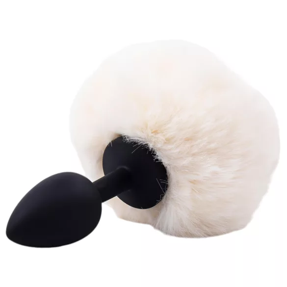 Sunfo - plug anal com cauda de coelho - silicone preto e branco