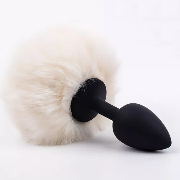 Sunfo - plug anal com cauda de coelho - silicone preto e branco