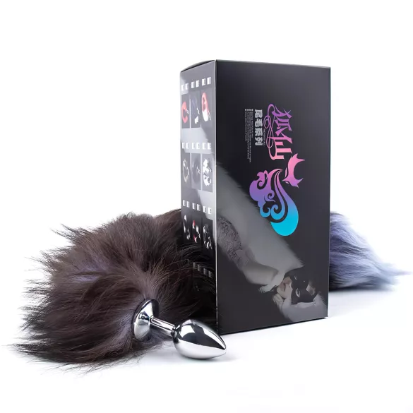 Sunfo - plug anal metálico com cauda de raposa - prata/preto