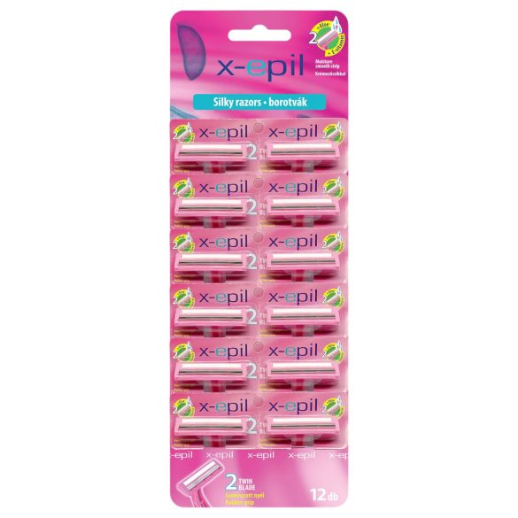 X-Epil Silky - Lâmina Dupla com Cabo Emborrachado (12 unidades)