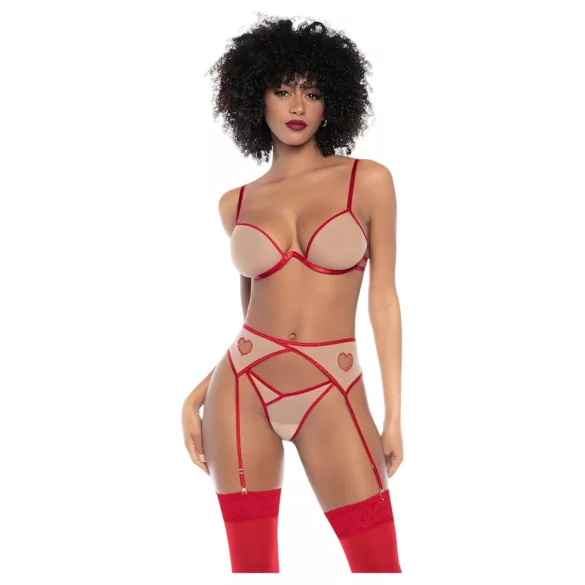 Mapalé - Conjunto de sutiã de 3 peças com recorte (vermelho-natural) - (P/M)