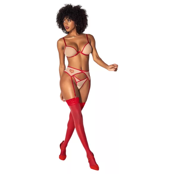 Mapalé - Conjunto de sutiã de 3 peças com recorte (vermelho-natural) - (P/M)