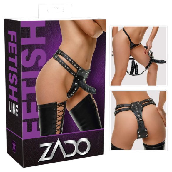 ZADO - Exterior de couro com 2 dildos internos (preto)