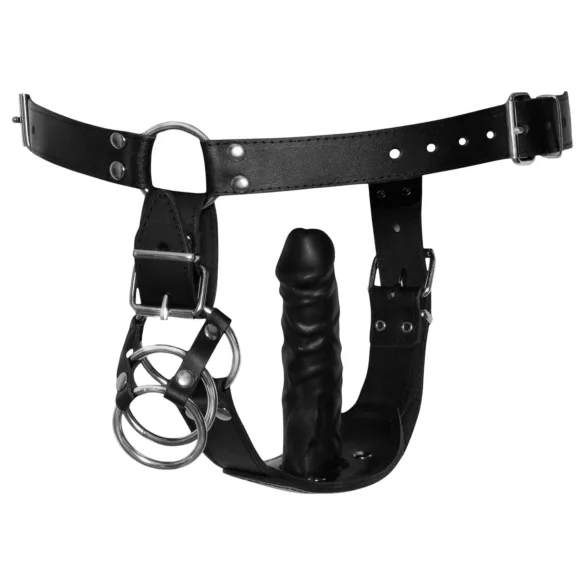 ZADO - tanga de couro com dildo e 3 anéis penianos