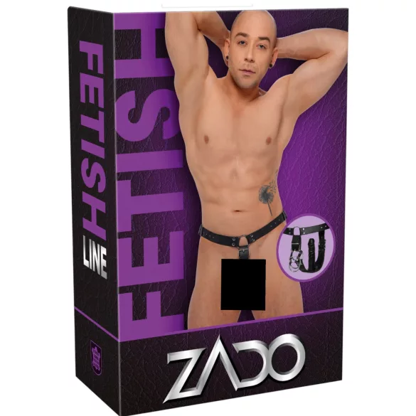 ZADO - tanga de couro com dildo e 3 anéis penianos