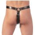 ZADO - Tanga em couro com dildo e 3 anéis penianos - L/XL