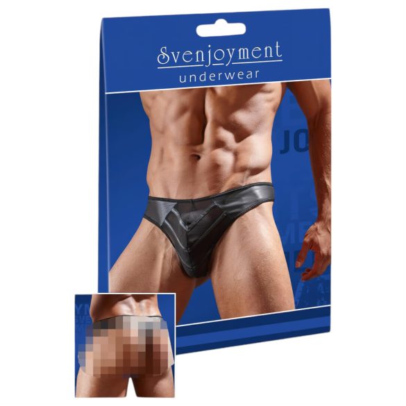 Tanga masculina brilhante com detalhe transparente (preto) - L