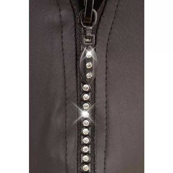 Svenjoyment - tanga masculino brilhante com zíper e strass - preto