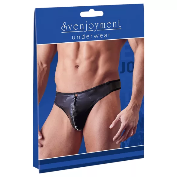 Svenjoyment - tanga masculino brilhante com zíper e strass - preto - M