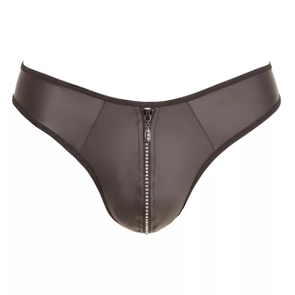 Svenjoyment - tanga masculino brilhante com zíper e strass - preto - XL